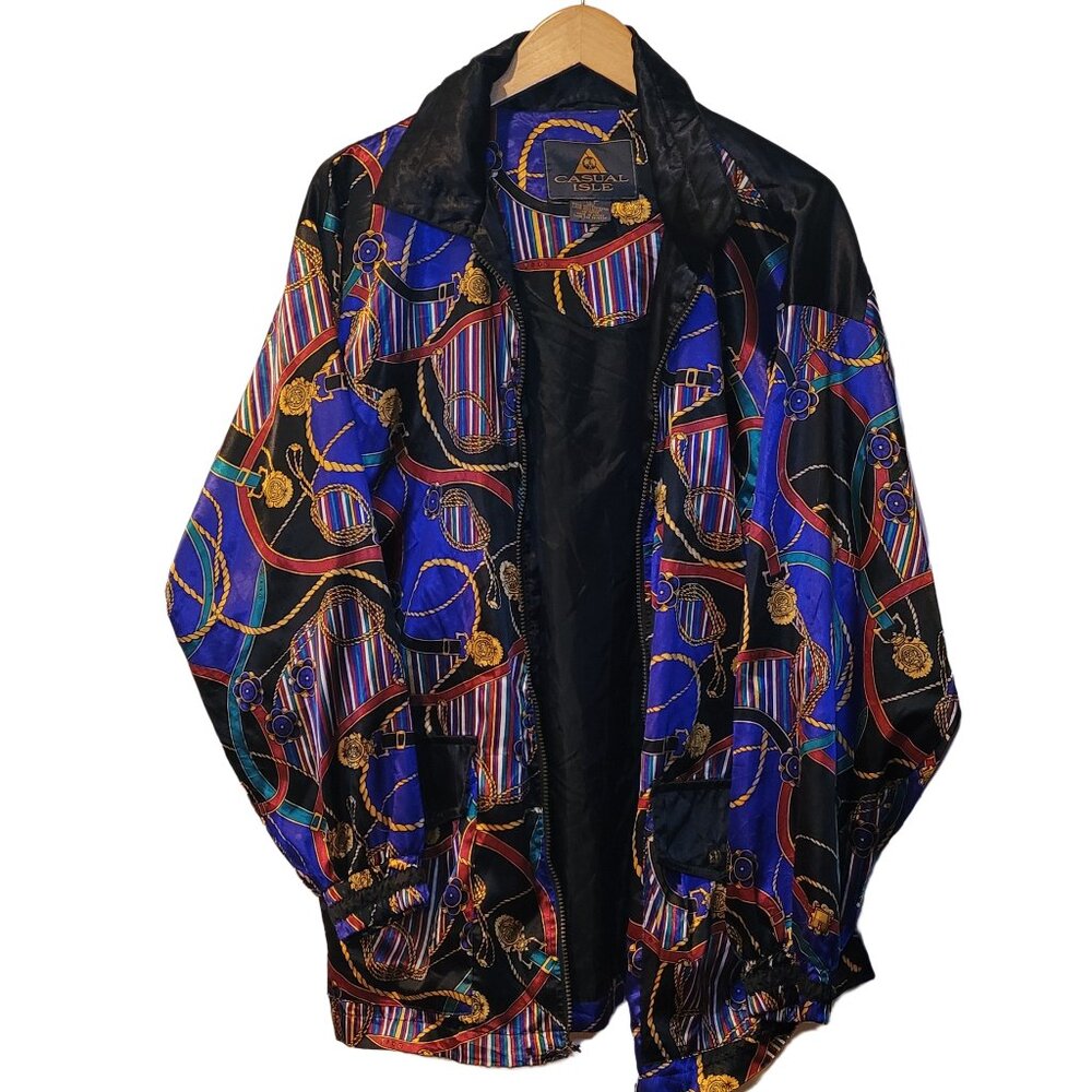 1980s Casual Isle Barocco Chain Tassel Satin Jacket Coat, Men's Large
